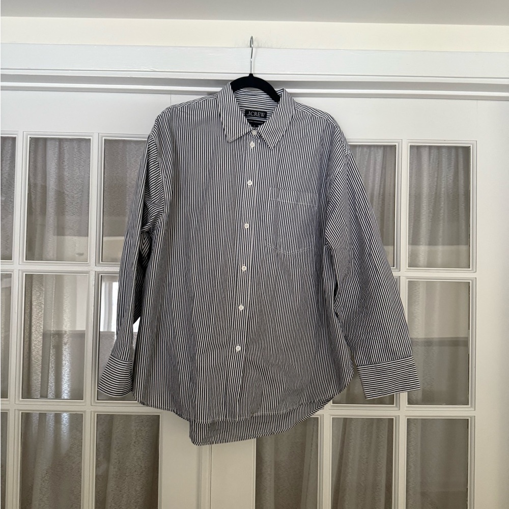 J. Crew Navy & White 100% Cotton Etienne Oversized Pinstripe Button-Down Shirt